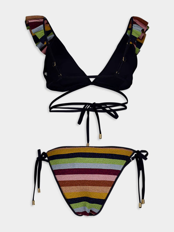 Alight Lurex Striped Ruffle Bikini Set