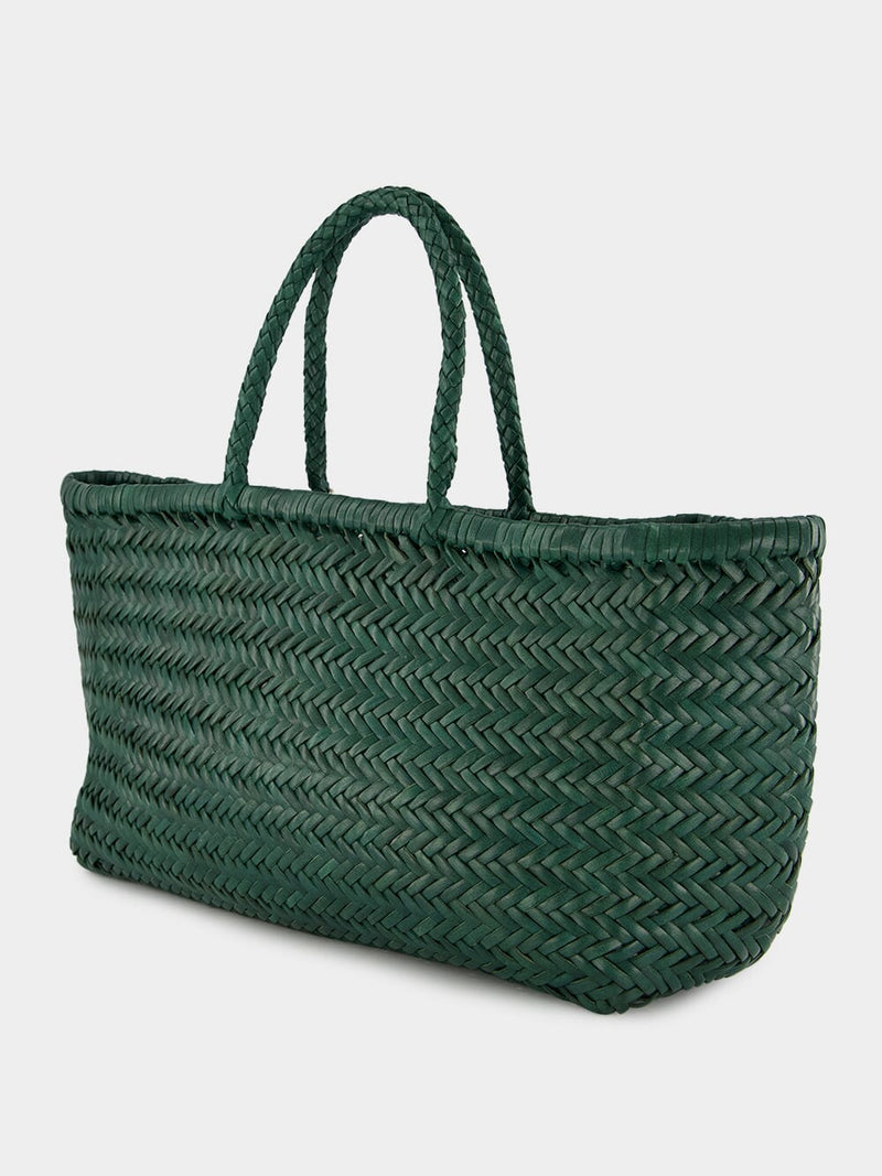 Green Triple Jump Handwoven Leather Tote