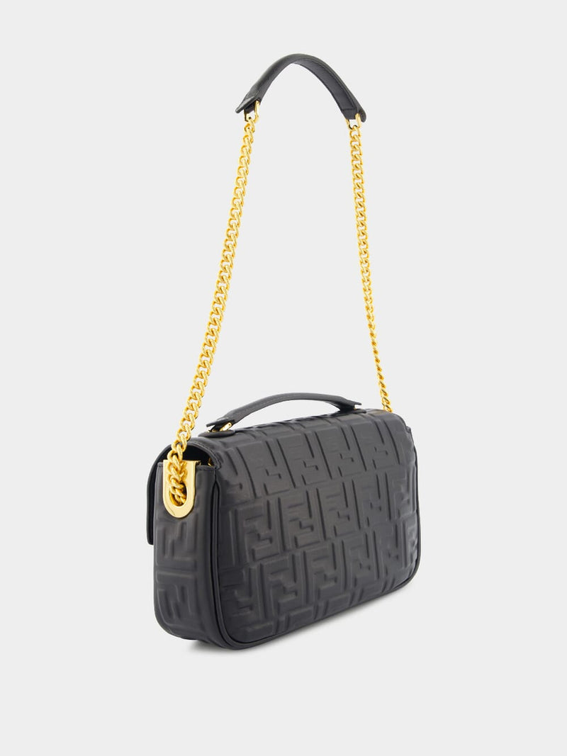 Fendi Black Baguette Chain Midi Leather Cross Body Bag