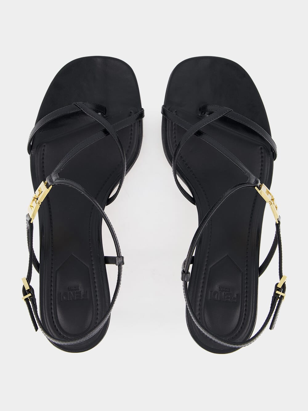 FFold Black leather medium-heeled sandals