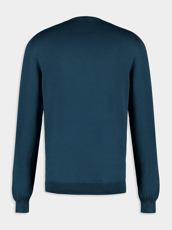 Blue Cotton Crew Neck Sweatshirt