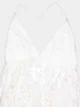 Lexi Embroidered White Eyelet Lace Midi Dress