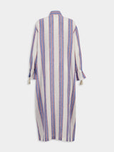 Almandine Linen Striped Dress With Embroidery Patches