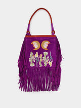 Aquila Embroidered Suede Bag with Fringes