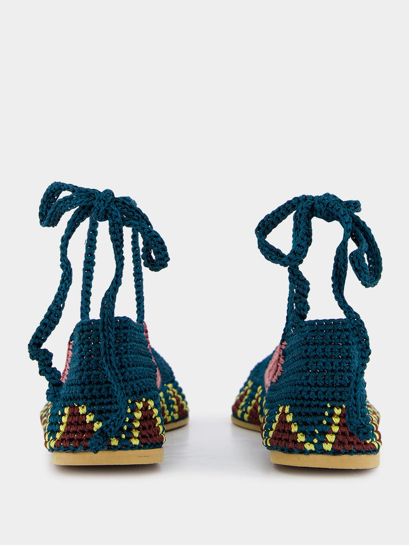 Handmade Seaweed blue Crochet Flat Ballerinas