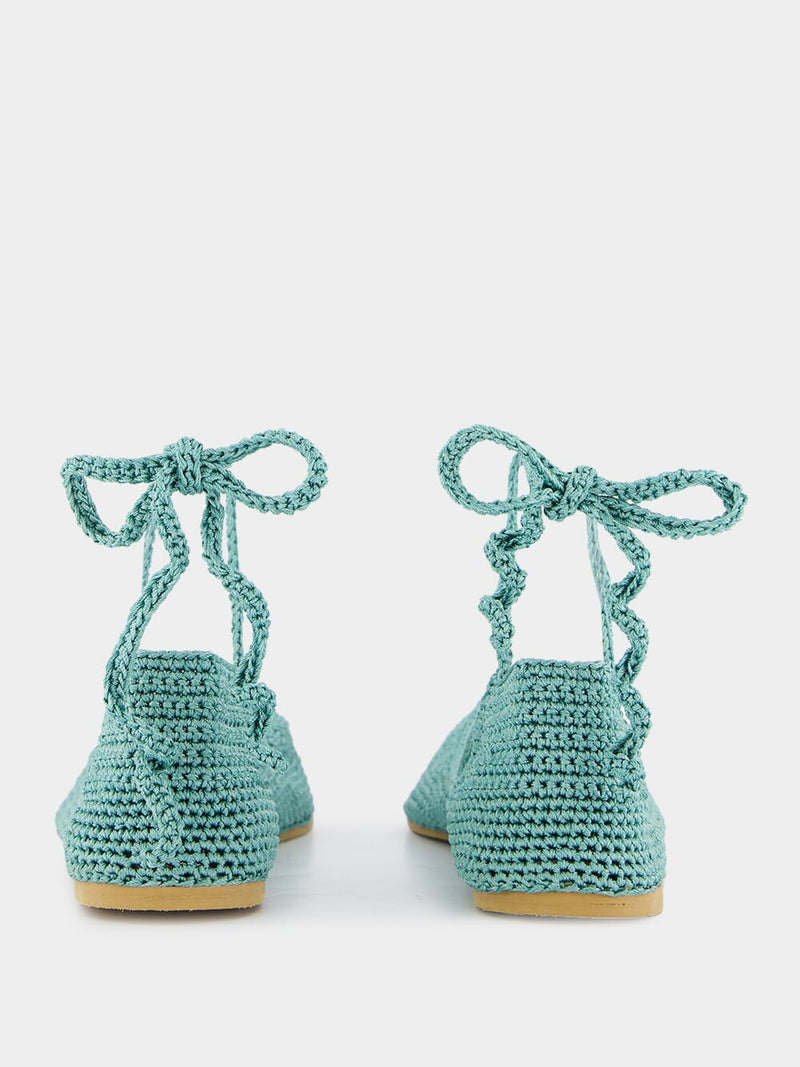 Handmade Flo Sage Crochet Flat Ballerinas
