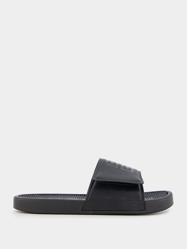 Synthetic Leather Black Slide Sandals