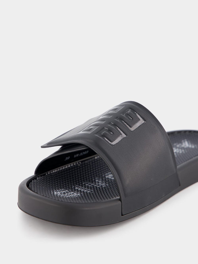 Synthetic Leather Black Slide Sandals