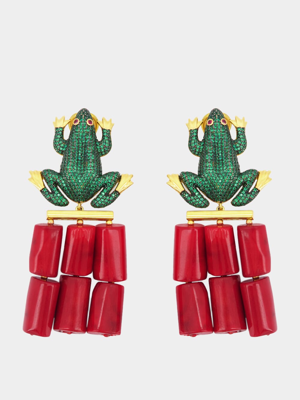 Frog Coral emerald earrings