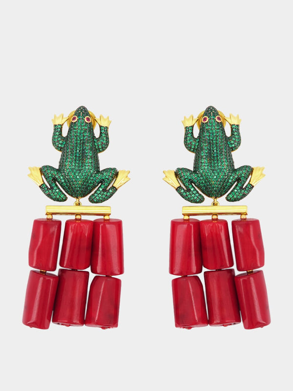 Frog Coral emerald earrings