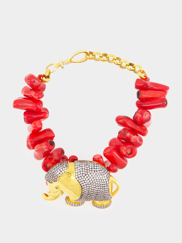 Elephant Faux-Coral and 24kt Gold-Plated Bracelet