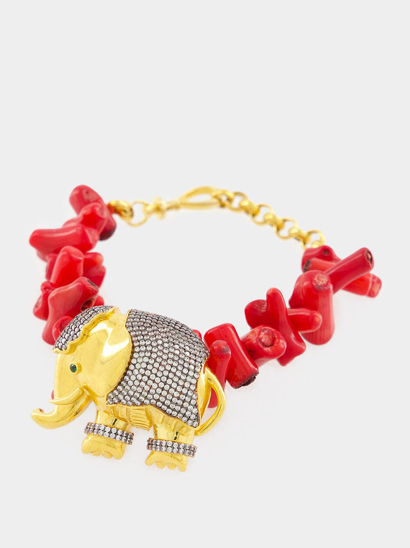 Elephant Faux-Coral and 24kt Gold-Plated Bracelet