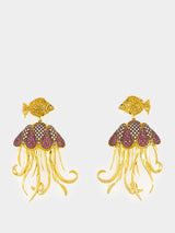 Mini Fish and Jellyfish 24kt Gold-Plated Earrings