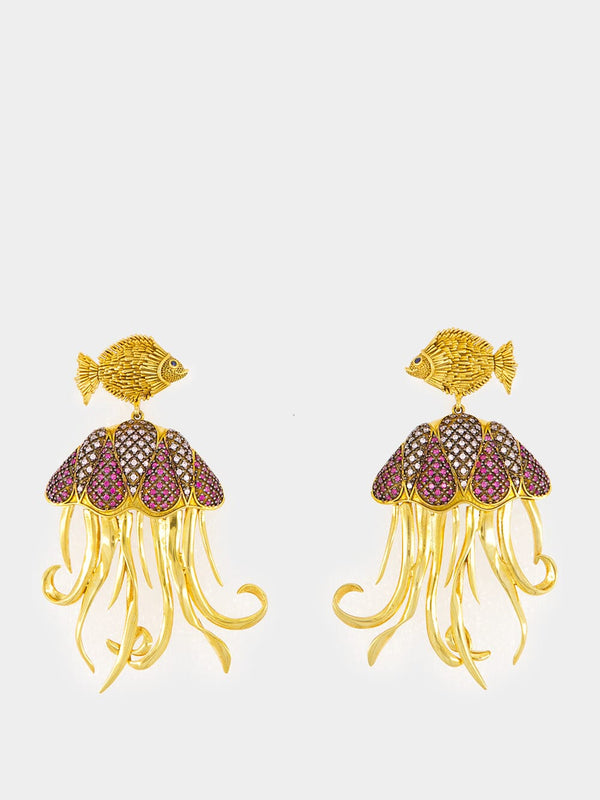Mini Fish and Jellyfish 24kt Gold-Plated Earrings