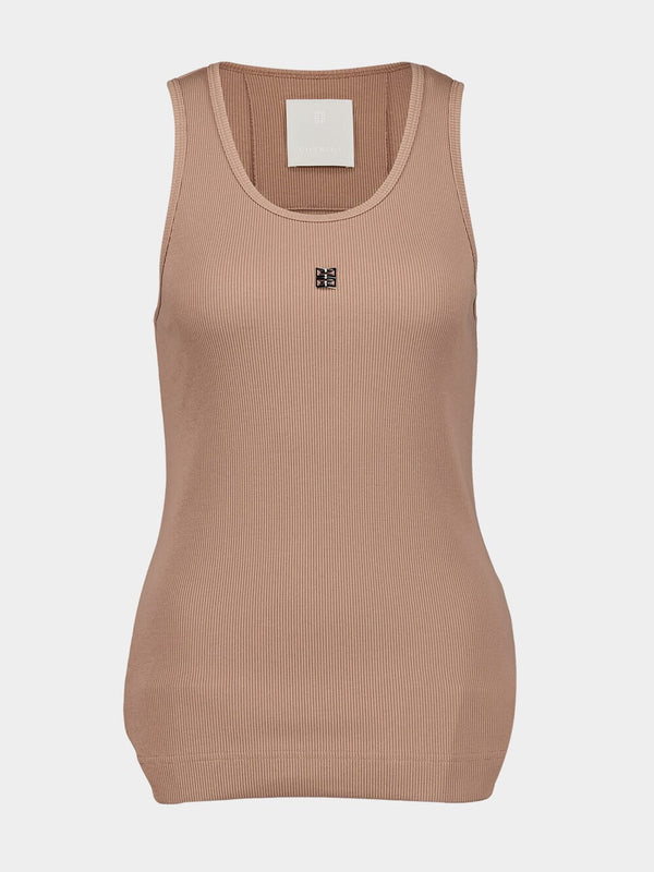 4G Detail Ribbed Cotton Beige Tank Top