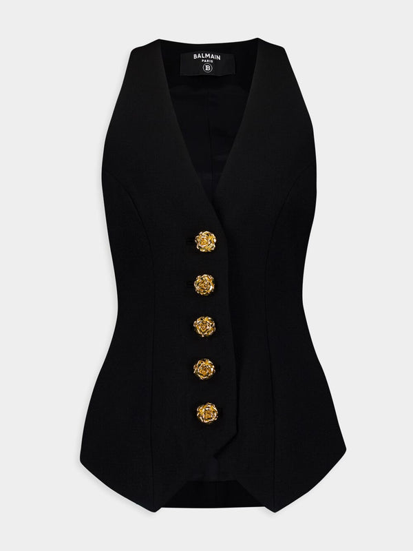 Gold-Buttoned Crepe Waistcoat