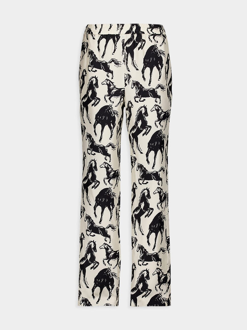 Horse-Print Silk Trousers
