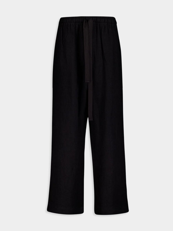 Black Linen Drawcord Shorts
