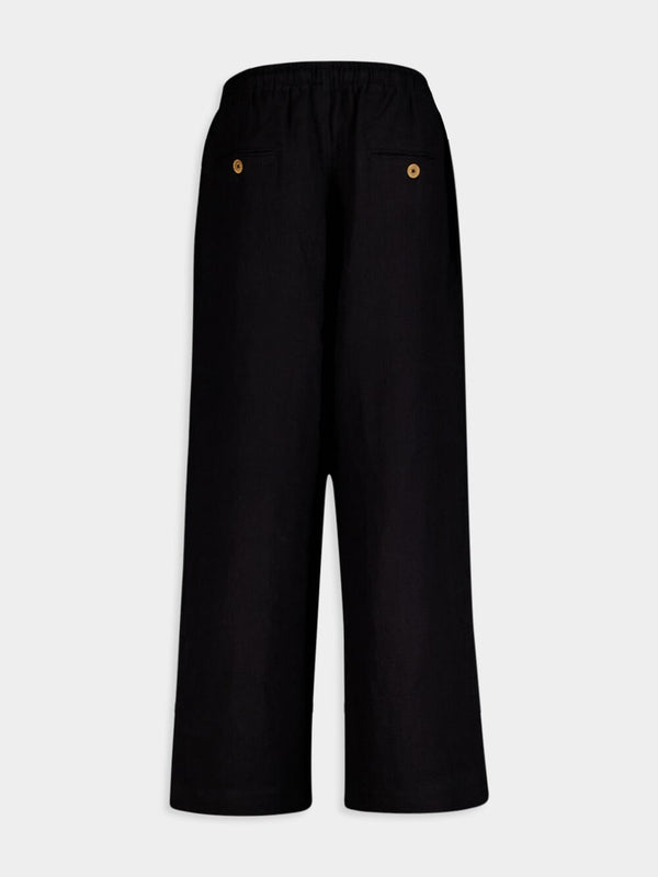 Black Linen Drawcord Shorts