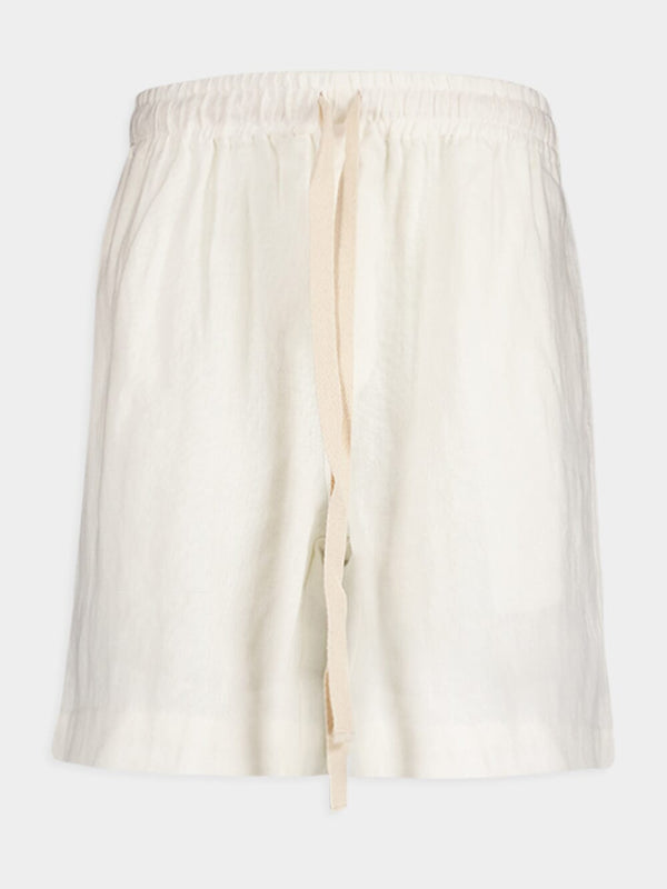 White Linen Drawcord Shorts
