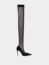 X KIM Stretch Tulle Thigh-High Boots