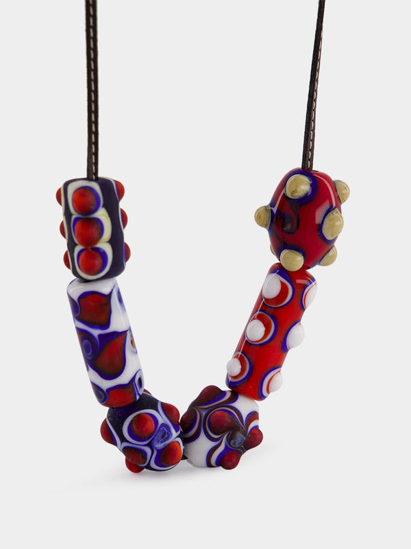 Red and Blue Beatle Beaded Necklace