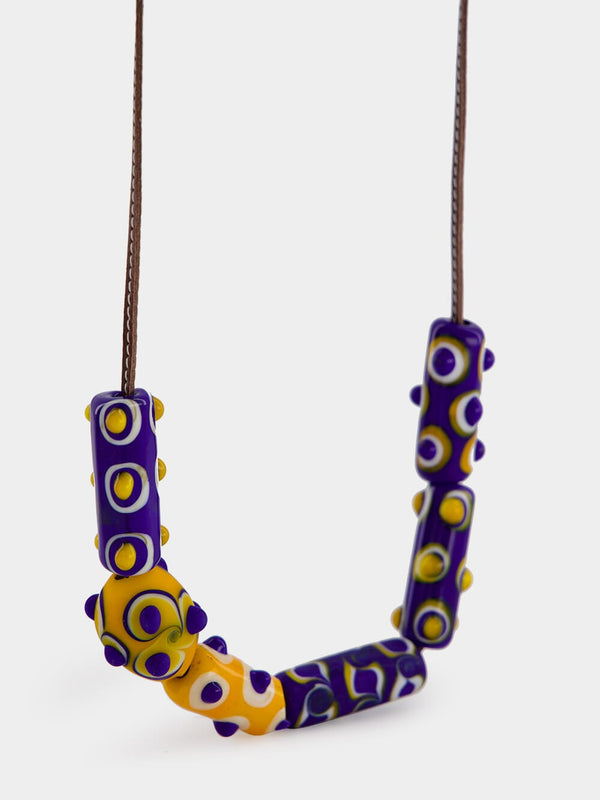 Yellow and Blue Beatle Beaded Necklace