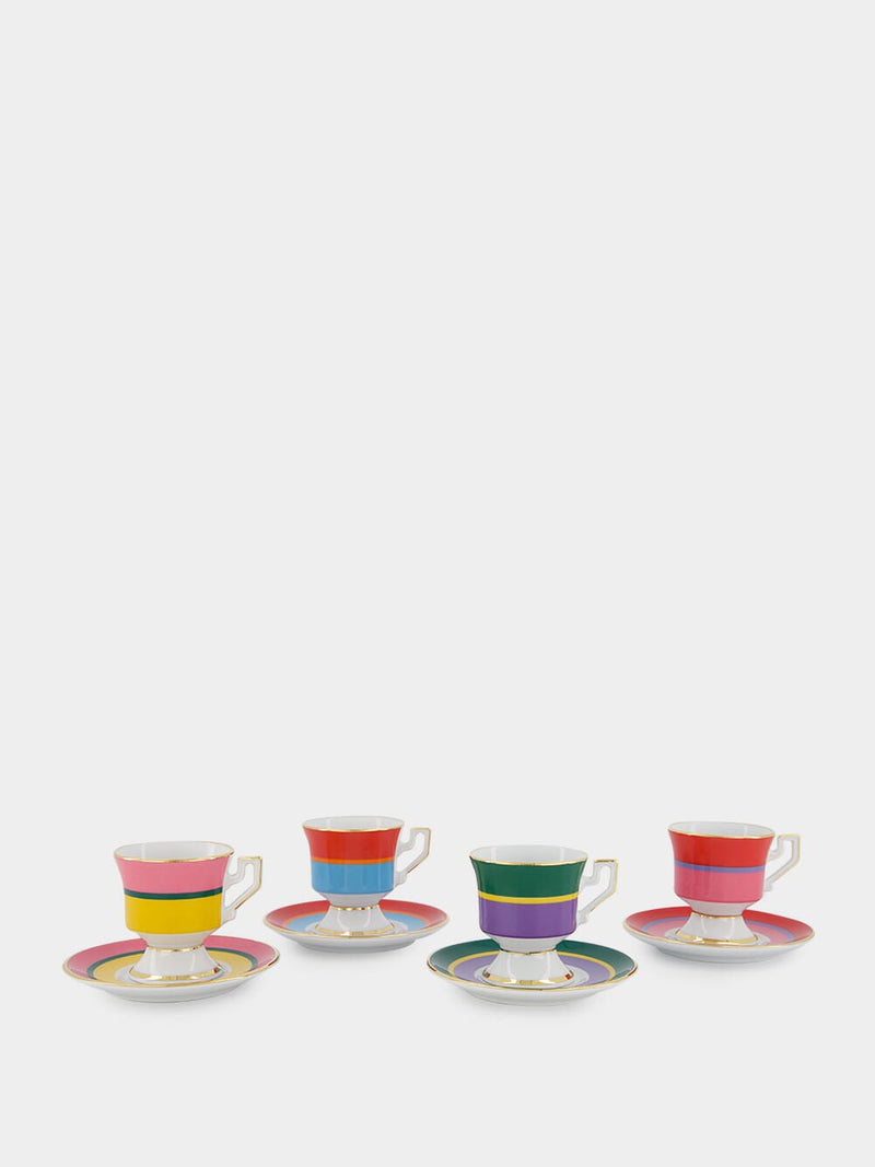 Set of 4 Rainbow Coffee Cup and Saucer