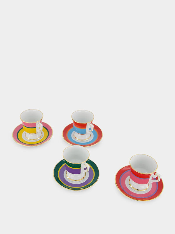 Rainbow espresso cup and saucer set of 4