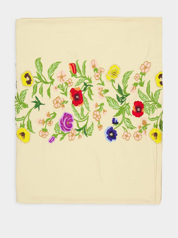 Embroidered Floral Cotton Tablecloth
