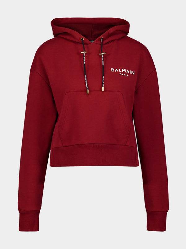 Flocked-Logo Cropped Hoodie