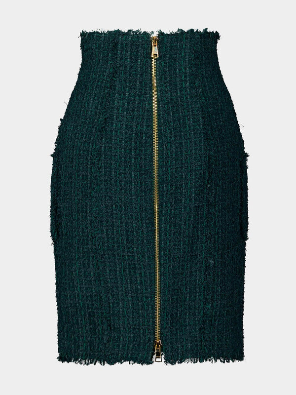 Button-Detail Tweed Pencil Skirt