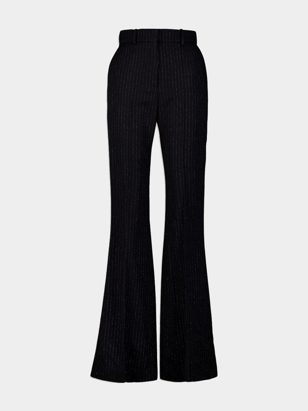 Striped Wool-Blend Flared Trousers