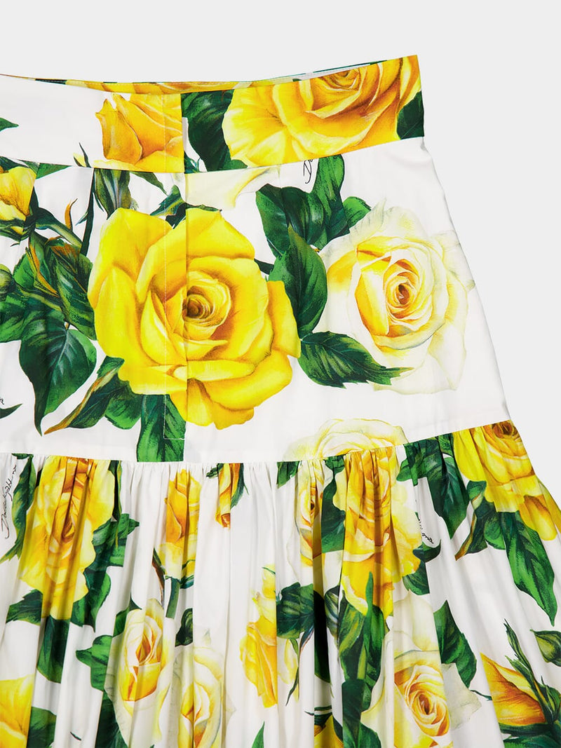 Rose-Print Ruffled Skirt