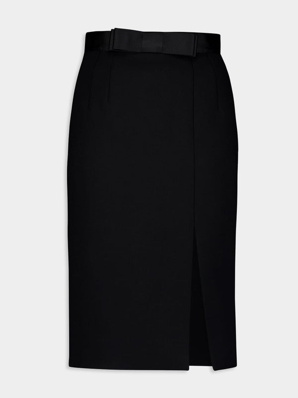 Satin-Waist Wool Pencil Skirt