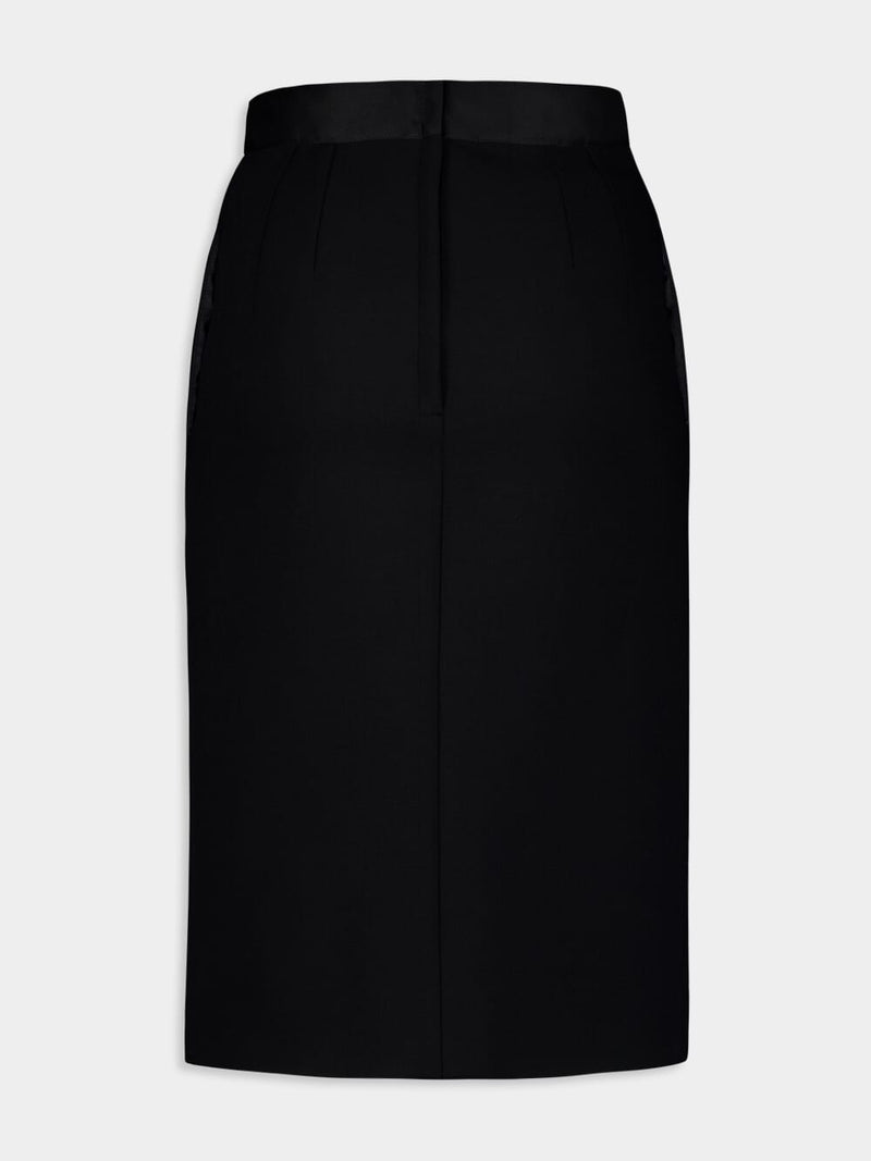 Satin-Waist Wool Pencil Skirt