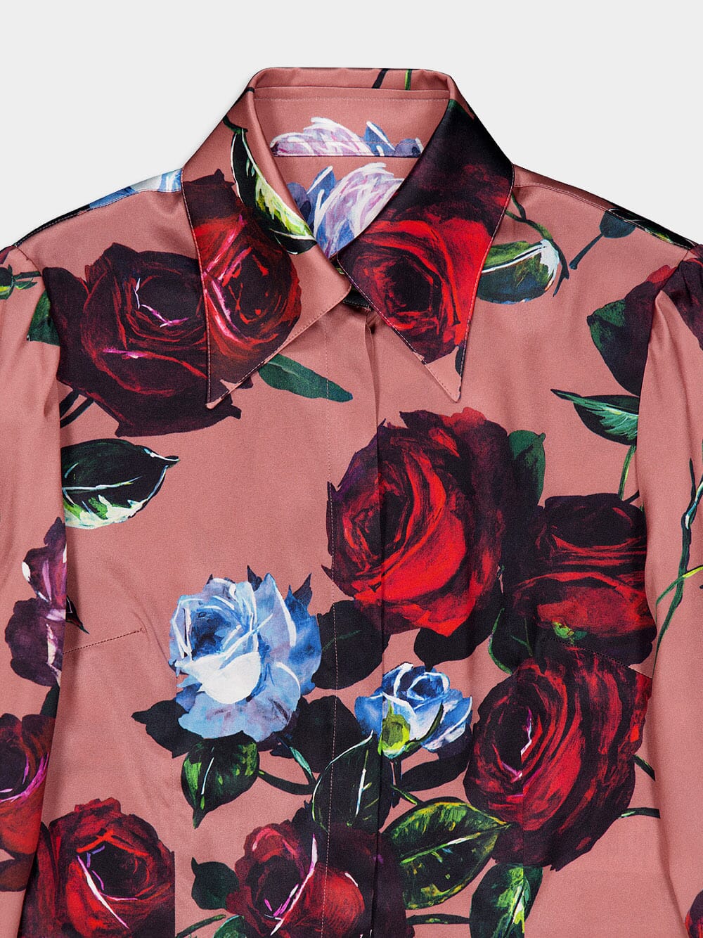 Vintage Rose Print Satin Shirt