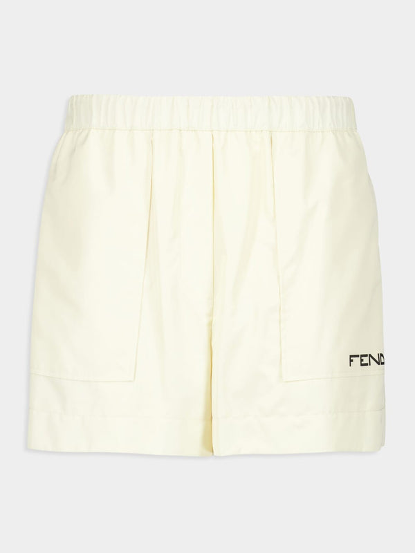 Fendi Cream Nylon Logo Shorts