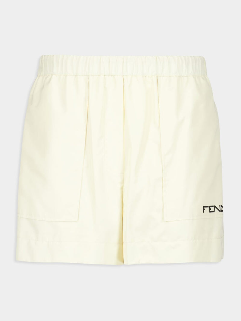 Cream Nylon Logo Shorts