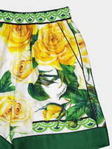 Rose-Print Silk Shorts