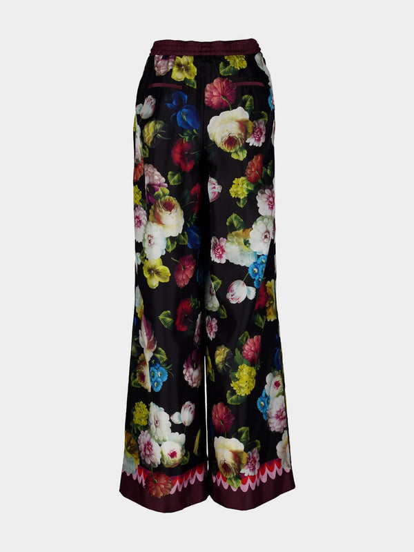 Floral Silk Palazzo Trousers