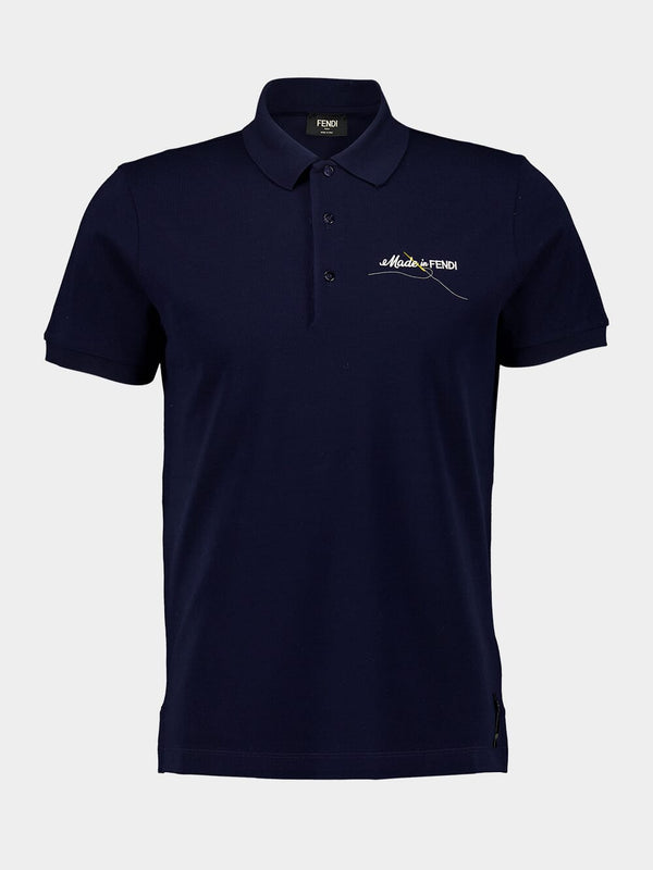 Navy Embroidered Piqué Polo Shirt