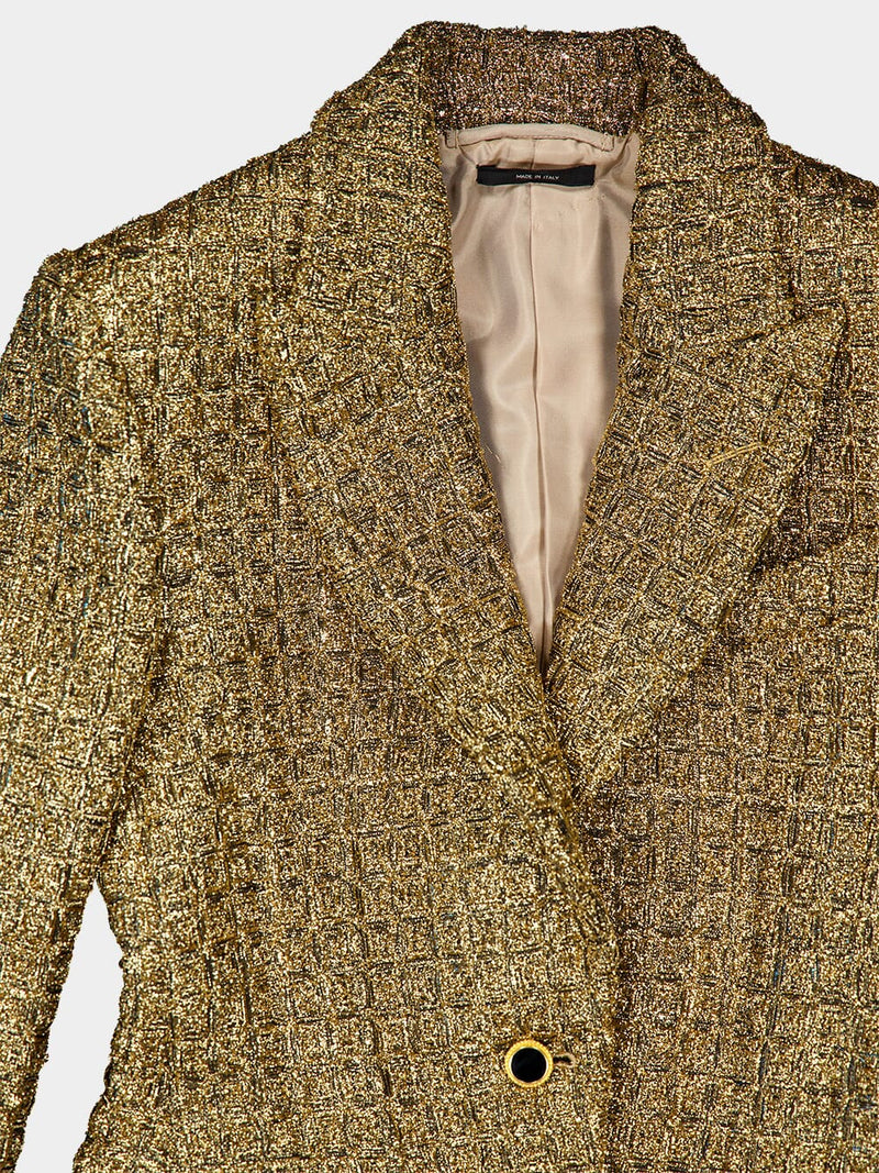 Gilded Tweed Single-Breasted Blazer