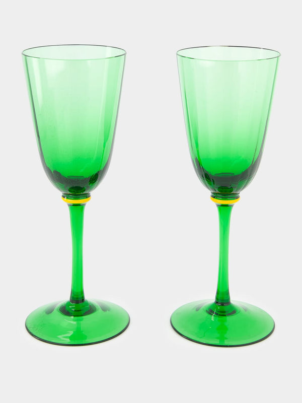 Set of 2 Green Murano Wine Glasses