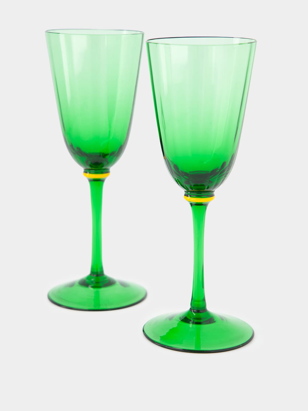 Set of 2 Green Murano Wine Glasses