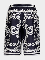 Marina-Print Silk Twill Shorts
