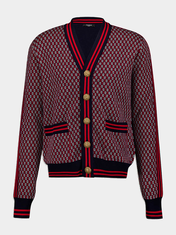 Monogram-Print Checked Wool Cardigan