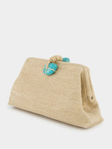 Petra Natural Linen and Turquoise Bag