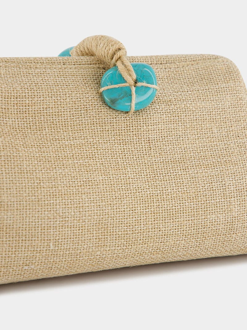 Petra Natural Linen and Turquoise Bag