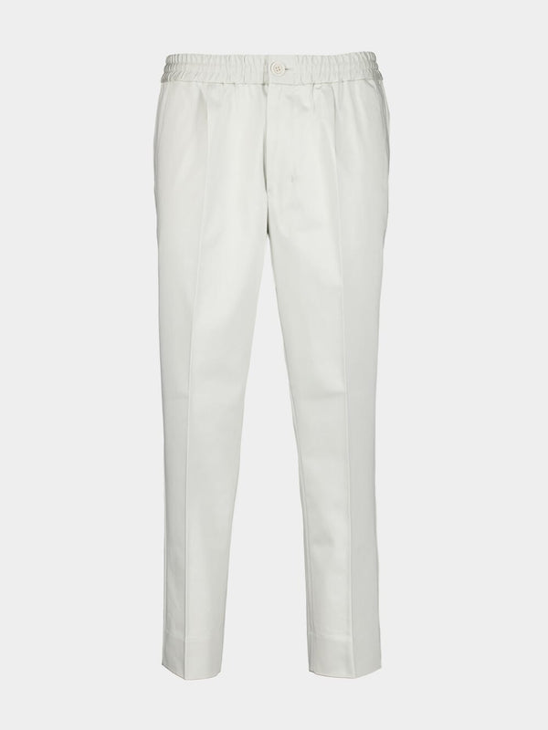 White Cotton Elastic-Waist Trousers